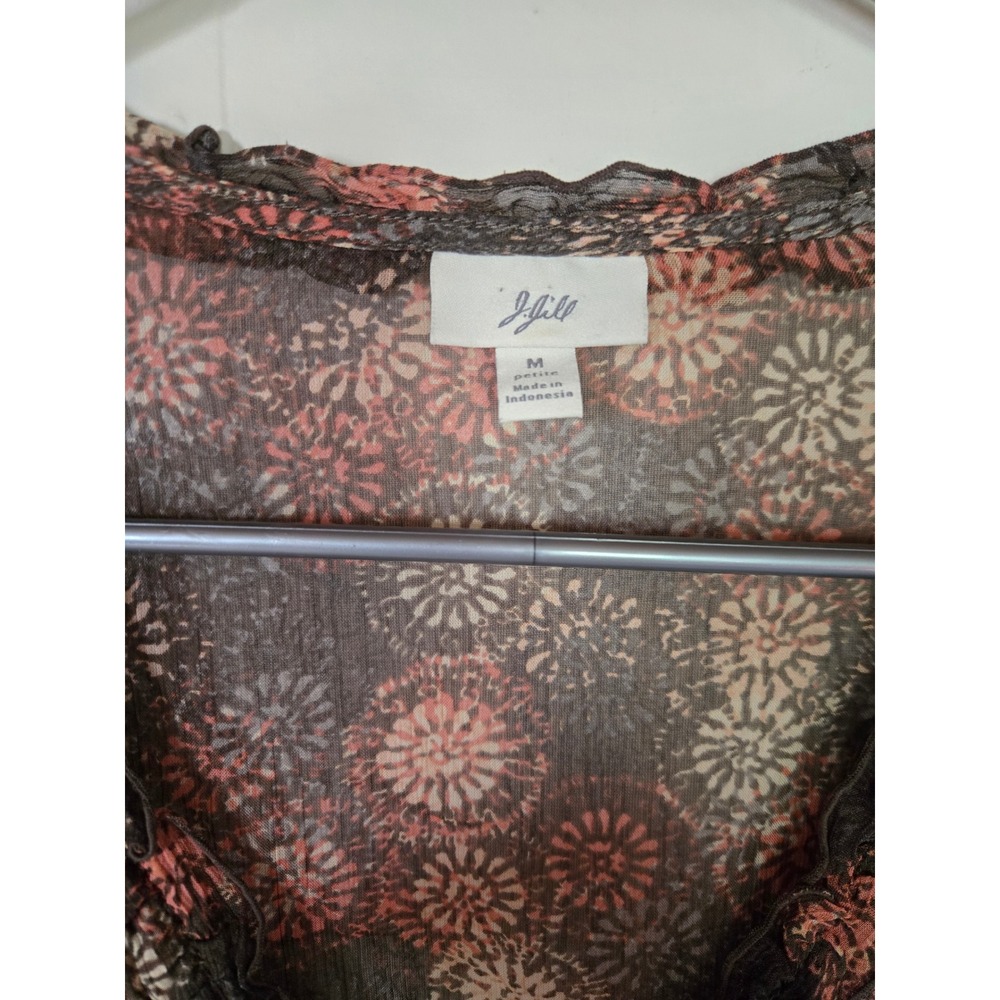J. Jill Womens Brown Rust Medallion Floral Rayon Button Front Blouse Petite M - Picture 3 of 4